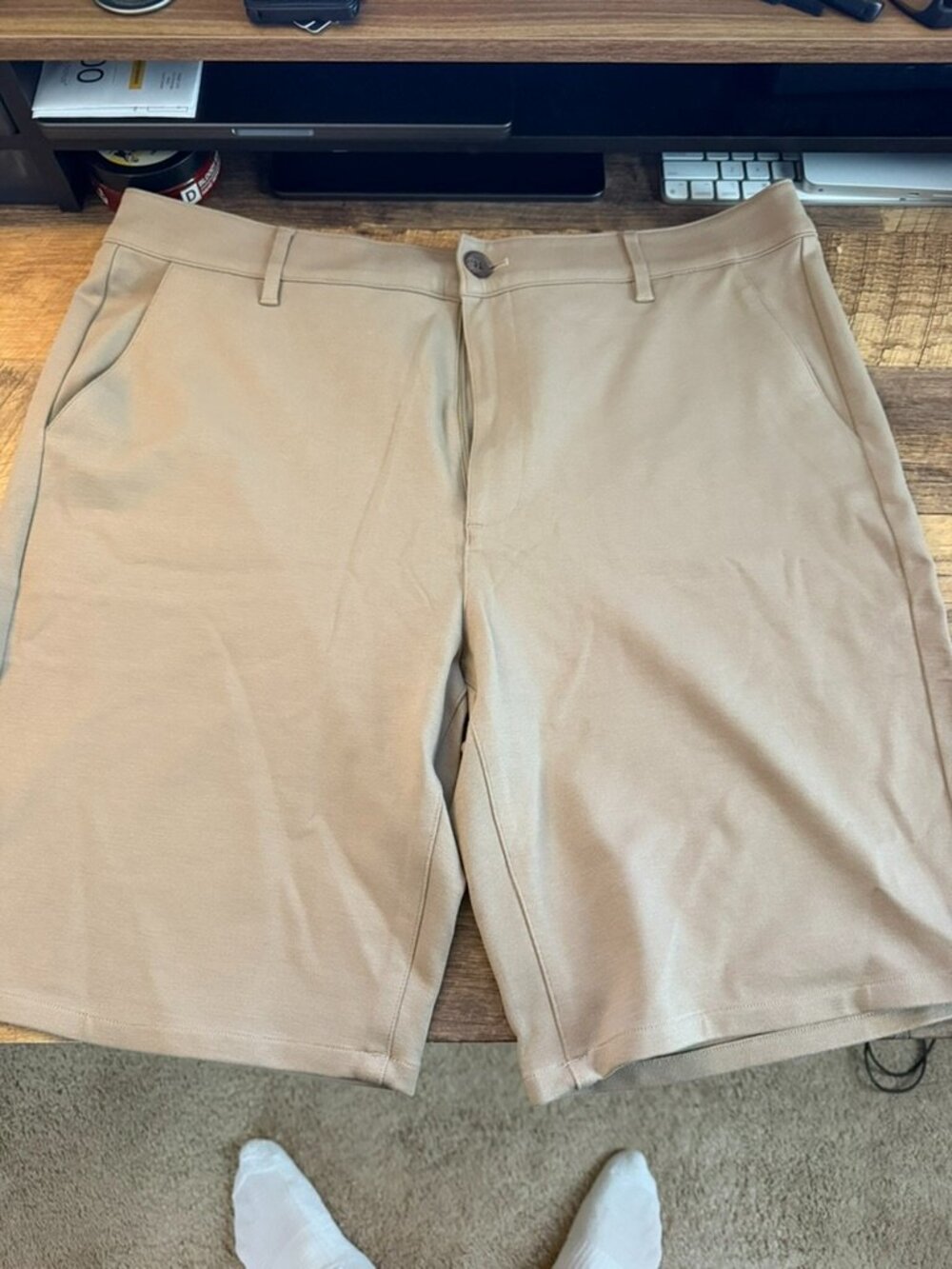 True Classic Mens Khaki Chino Shorts Stretch 8in